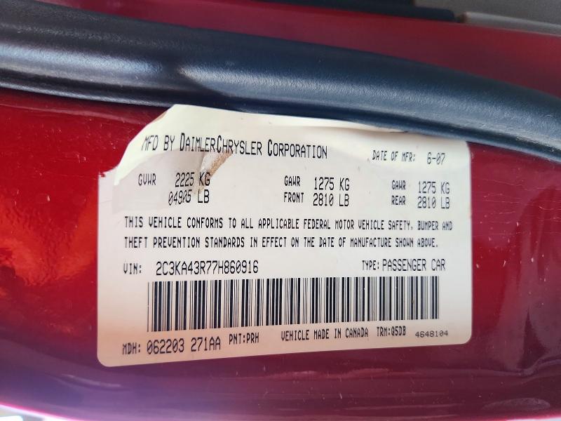 Aukcja sprzedaży 2007 Chrysler 300, vin: 2C3KA43R77H860916, numer aukcji: 56841646