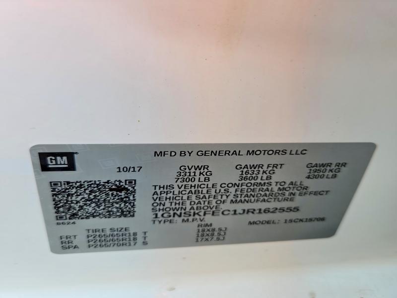 58577806 :رقم المزاد ، 1GNSKFEC1JR162555 vin ، 2018 Chevrolet Tahoe مزاد بيع