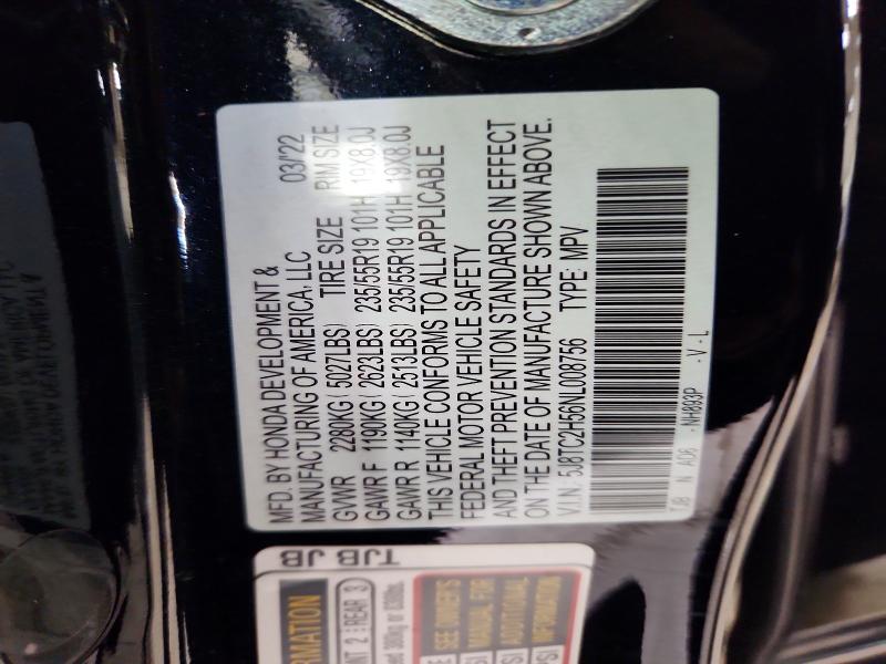 58088306 :رقم المزاد ، 5J8TC2H56NL008756 vin ، 2022 Acura Rdx مزاد بيع