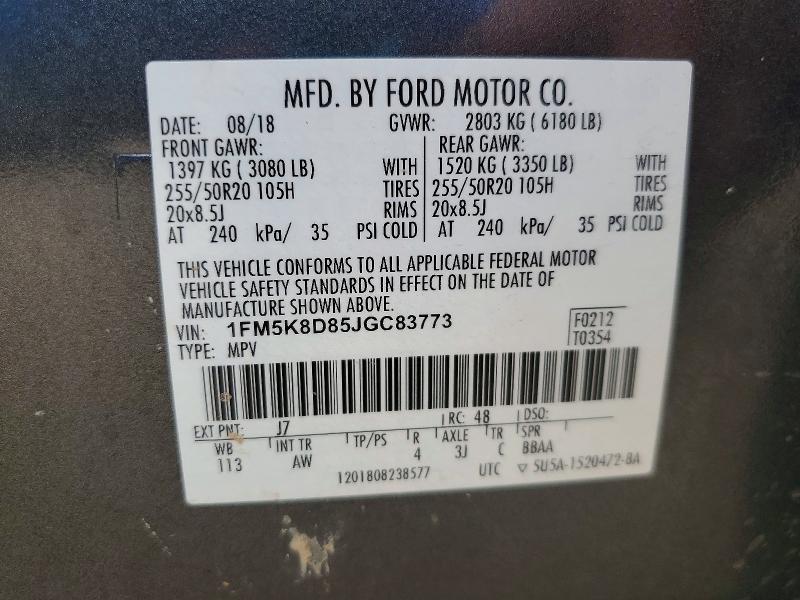 Aukcja sprzedaży 2018 Ford Explorer, vin: 1FM5K8D85JGC83773, numer aukcji: 56463136