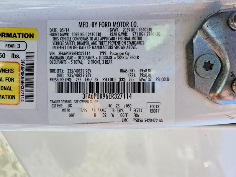 Продаж на аукціоні авто 2014 Ford Fusion, vin: 3FA6P0K96ER327114, номер лоту: 57536696