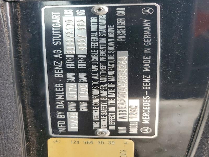 73342755 :رقم المزاد ، WDBEA50D4KA884264 vin ، 1989 Mercedes-benz 300 مزاد بيع