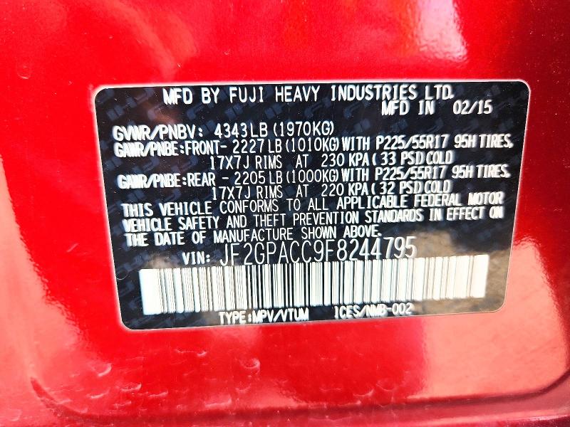 2015 Subaru Xv Crosstrek მანქანა იყიდება აუქციონზე, vin: JF2GPACC9F8244795, აუქციონის ნომერი: 57647026