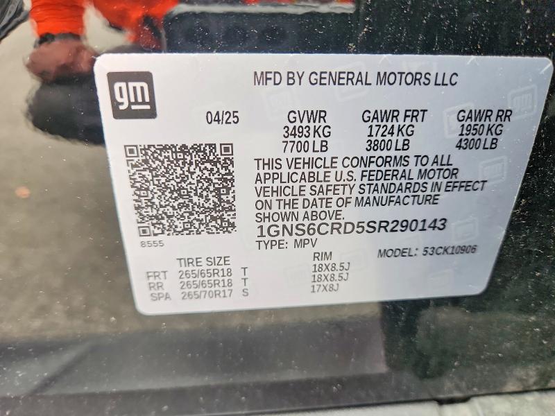 Продаж на аукціоні авто 2025 Chevrolet Suburban, vin: 1GNS6CRD5SR290143, номер лоту: 55537186