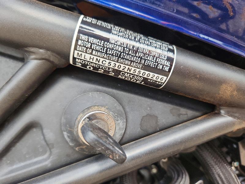 2022 Honda Cmx300 მანქანა იყიდება აუქციონზე, vin: MLHNC5302N5500206, აუქციონის ნომერი: 56642266