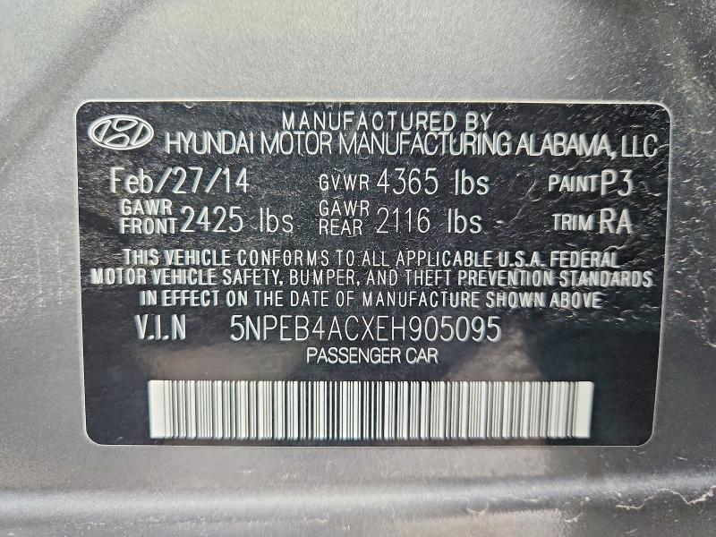 2014 Hyundai Sonata მანქანა იყიდება აუქციონზე, vin: 5NPEB4ACXEH905095, აუქციონის ნომერი: 58422566