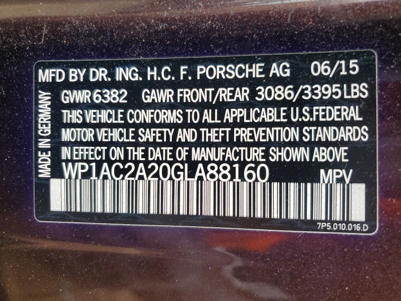 Aukcja sprzedaży 2016 Porsche Cayenne, vin: WP1AC2A20GLA88160, numer aukcji: 56719256