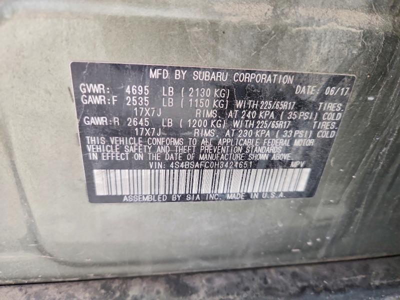 Продаж на аукціоні авто 2017 Subaru Outback, vin: 4S4BSAFC0H3424651, номер лоту: 57932116