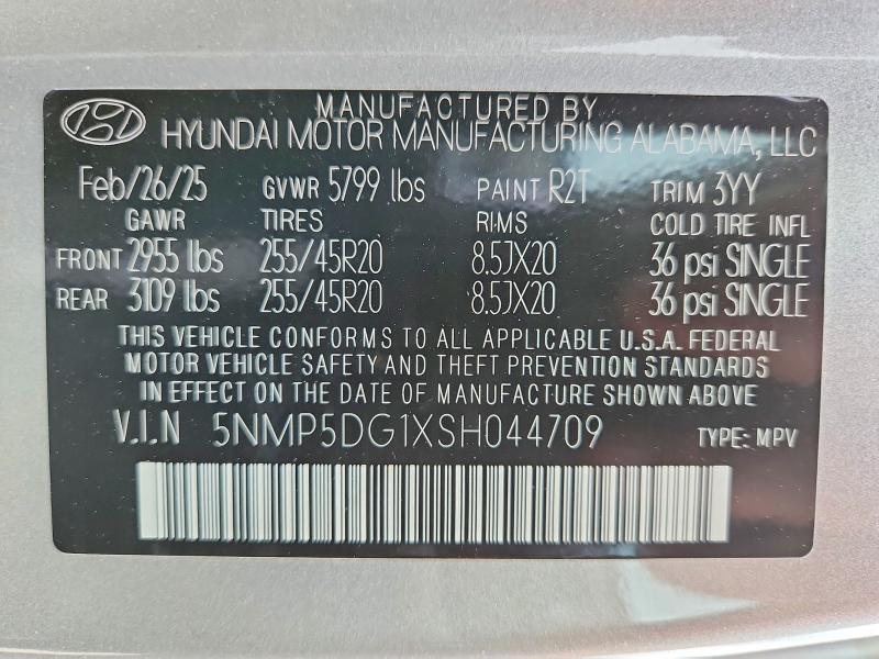 54880956 :رقم المزاد ، 5NMP5DG1XSH044709 vin ، 2025 Hyundai Santa Fe مزاد بيع