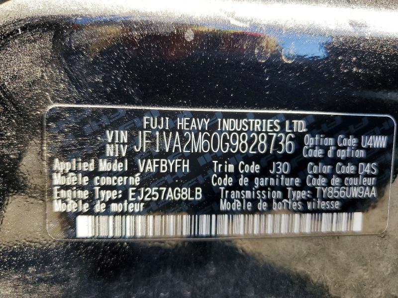 2016 Subaru Wrx მანქანა იყიდება აუქციონზე, vin: JF1VA2M60G9828736, აუქციონის ნომერი: 56702096