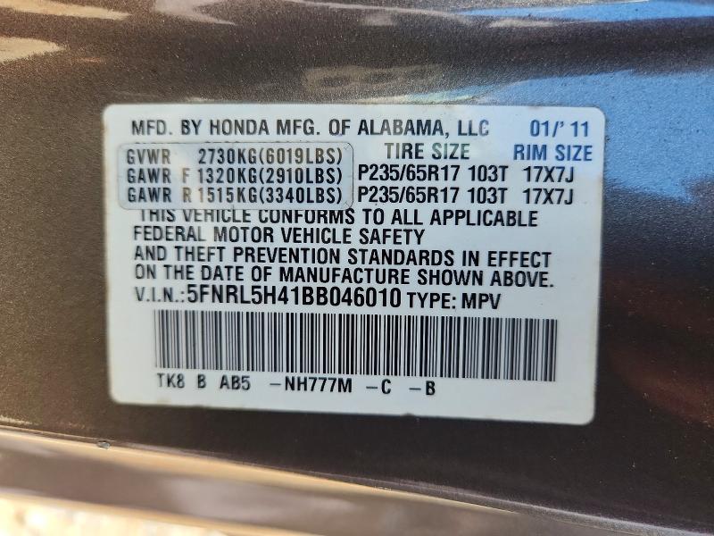 Aukcja sprzedaży 2011 Honda Odyssey, vin: 5FNRL5H41BB046010, numer aukcji: 57753596