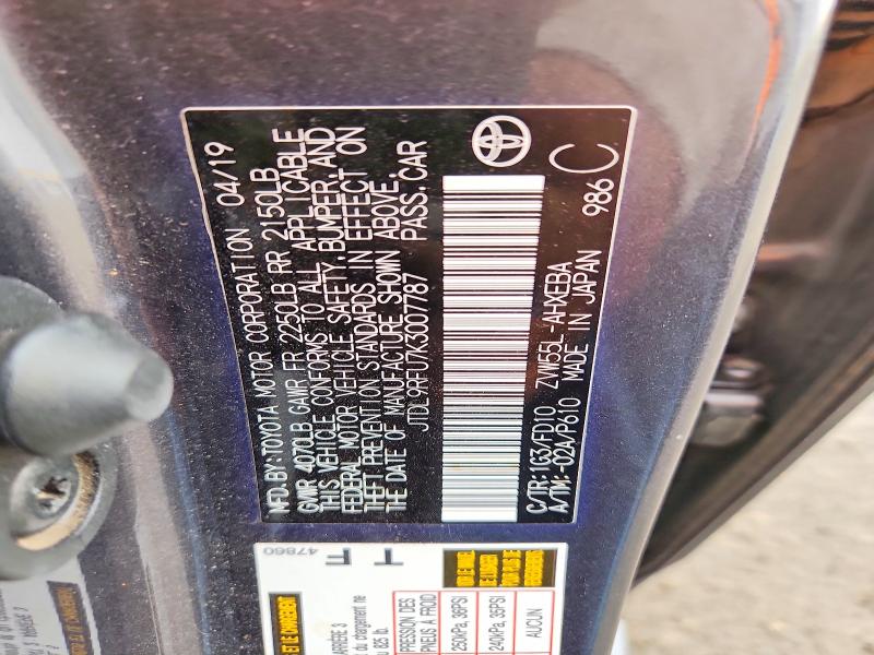 Продажа на аукционе авто 2019 Toyota Prius, vin: JTDL9RFU7K3007787, номер лота: 58567636