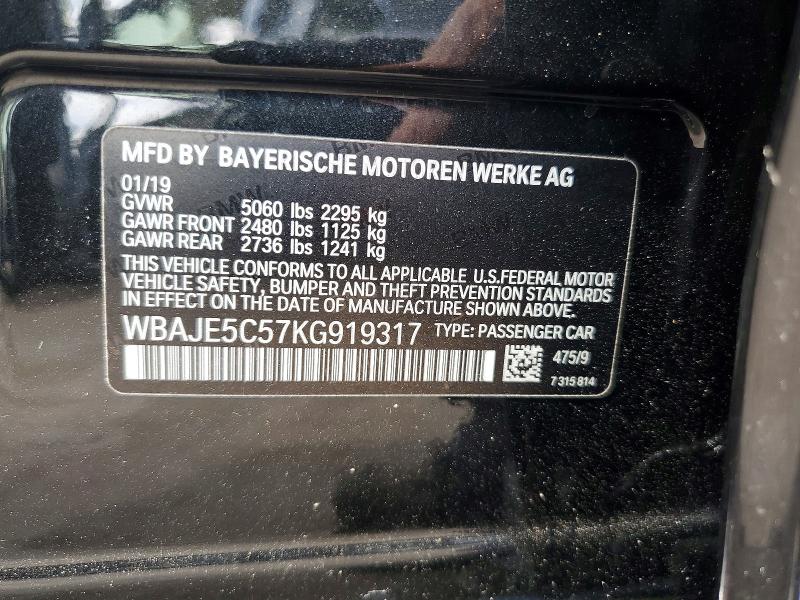 2019 Bmw 540 მანქანა იყიდება აუქციონზე, vin: WBAJE5C57KG919317, აუქციონის ნომერი: 58525926