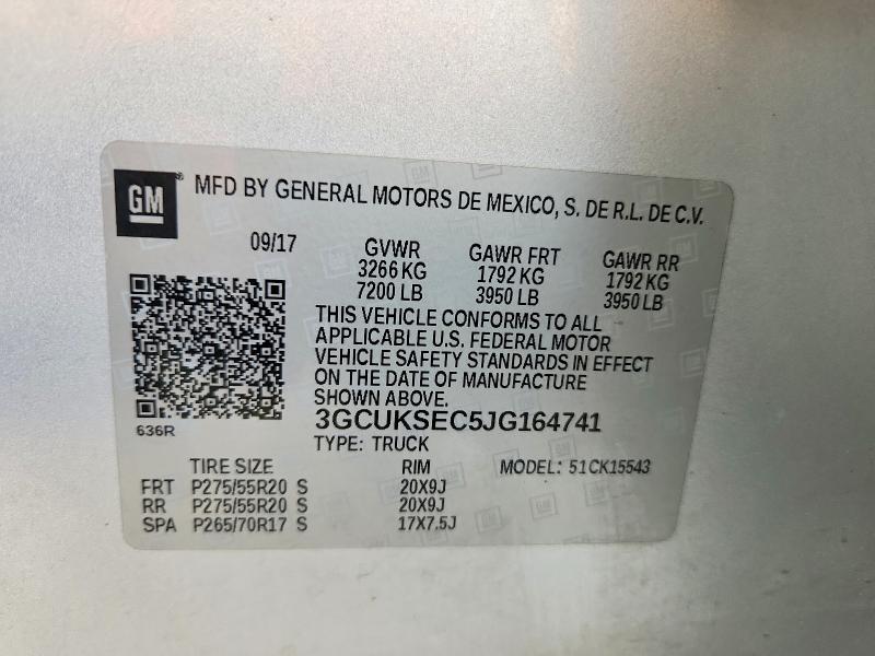 Продаж на аукціоні авто 2018 Chevrolet Silverado, vin: 3GCUKSEC5JG164741, номер лоту: 58919856