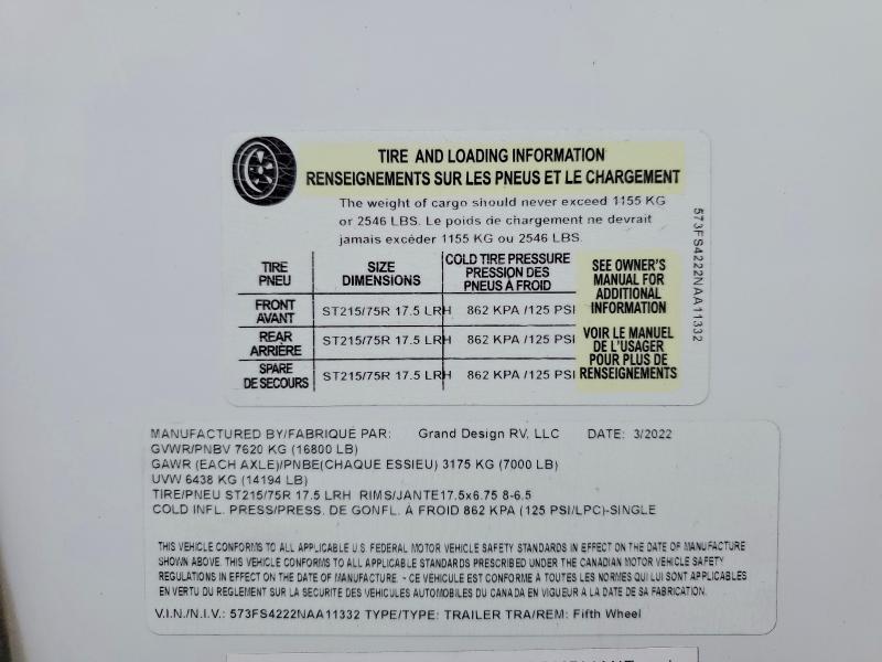 Продаж на аукціоні авто 2022 Grand Design Recreational Vehicle (rv), vin: 573FS4222NAA11332, номер лоту: 56185826
