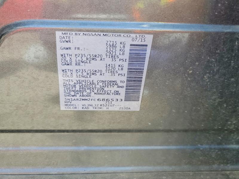 2015 Nissan Pathfinder მანქანა იყიდება აუქციონზე, vin: 5N1AR2MM2FC686533, აუქციონის ნომერი: 55434286