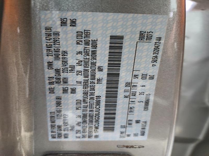 2018 Ford Escape მანქანა იყიდება აუქციონზე, vin: 1FMCU9GD0JUC98618, აუქციონის ნომერი: 57747166