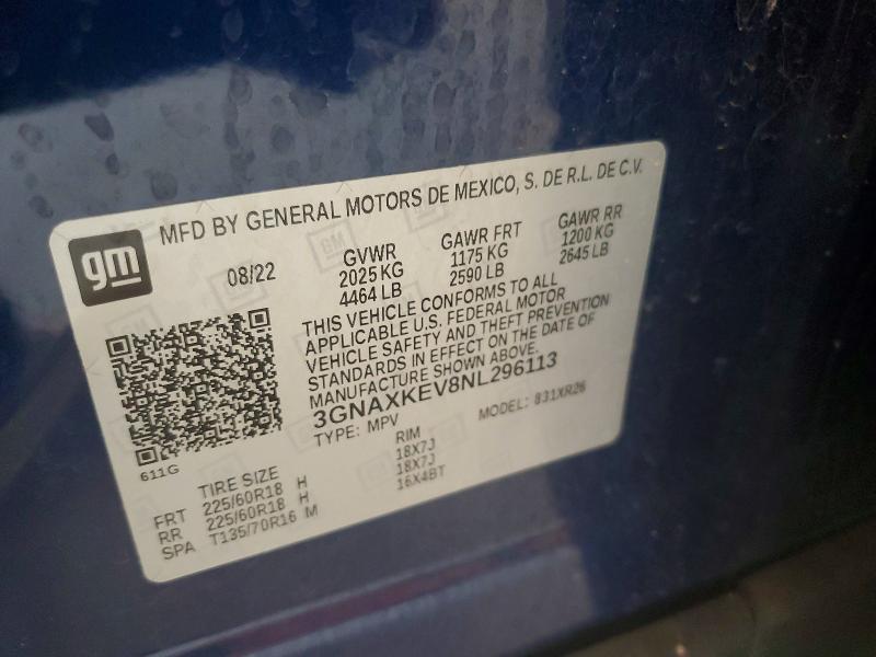 Продаж на аукціоні авто 2022 Chevrolet Equinox, vin: 3GNAXKEV8NL296113, номер лоту: 55144676