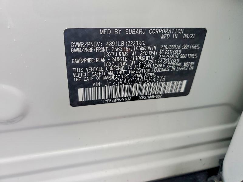 Продажа на аукционе авто 2021 Subaru Forester, vin: JF2SKAXC2MH563374, номер лота: 58369576