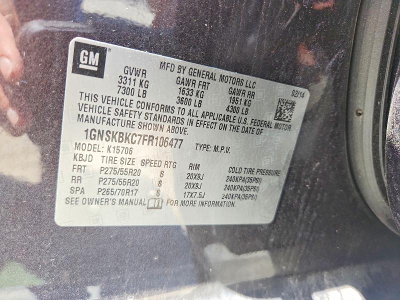Auction sale of the 2015 Chevrolet Tahoe, vin: 1GNSKBKC7FR106477, lot number: 55108326