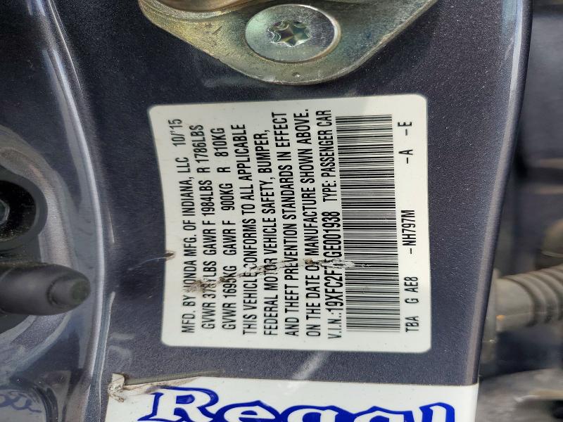 Aukcja sprzedaży 2016 Honda Civic, vin: 19XFC2F75GE001938, numer aukcji: 54849856