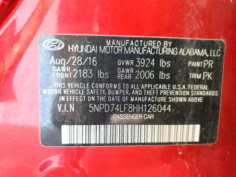 2017 Hyundai Elantra მანქანა იყიდება აუქციონზე, vin: 5NPD74LF8HH126044, აუქციონის ნომერი: 58984606