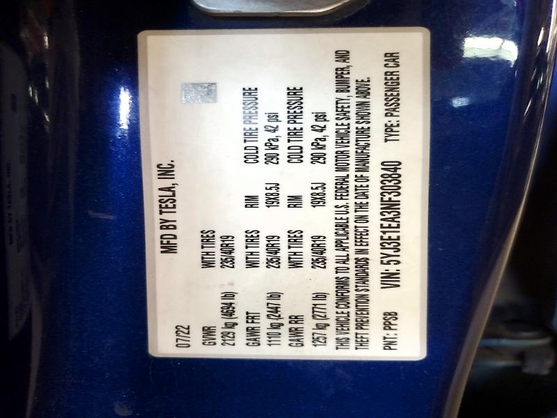 Продажа на аукционе авто 2022 Tesla Model 3, vin: 5YJ3E1EA3NF303840, номер лота: 56624416