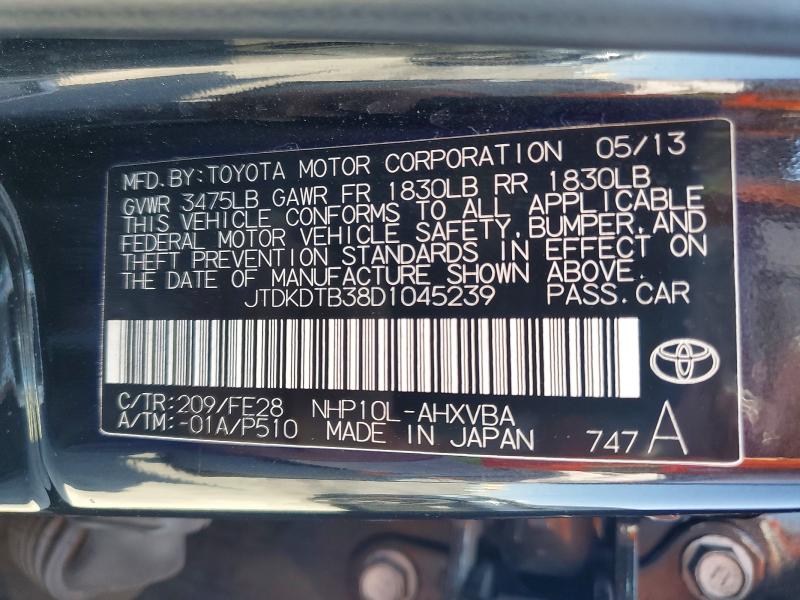 2013 Toyota Prius C მანქანა იყიდება აუქციონზე, vin: JTDKDTB38D1045239, აუქციონის ნომერი: 55780706
