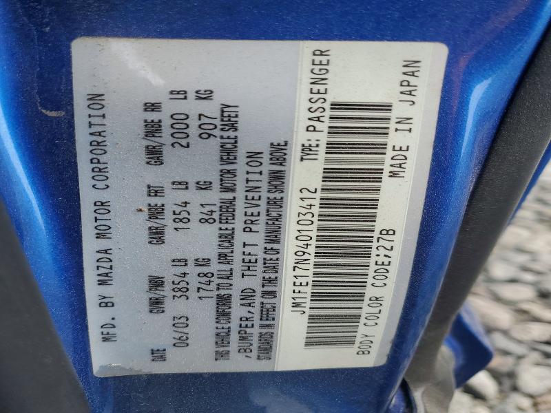 55975146 :رقم المزاد ، JM1FE17N940103412 vin ، 2004 Mazda Rx8 مزاد بيع