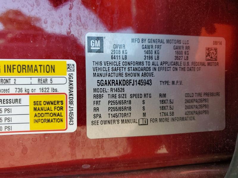 Продажа на аукционе авто 2015 Buick Enclave, vin: 5GAKRAKD8FJ145943, номер лота: 58093536