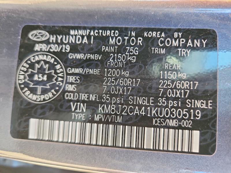 Aukcja sprzedaży 2019 Hyundai Tucson, vin: KM8J2CA41KU030519, numer aukcji: 58806816