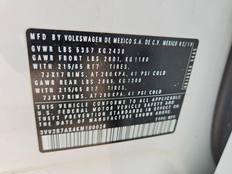 58085656 :رقم المزاد ، 3VV2B7AX4KM100028 vin ، 2019 Volkswagen Tiguan مزاد بيع