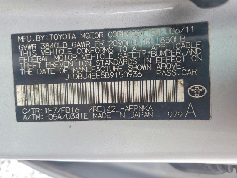 Продаж на аукціоні авто 2011 Toyota Corolla, vin: JTDBU4EE5B9150936, номер лоту: 57744576