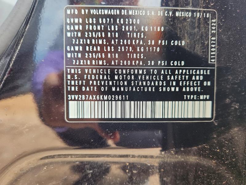 Aukcja sprzedaży 2019 Volkswagen Tiguan, vin: 3VV2B7AX6KM029611, numer aukcji: 55997046