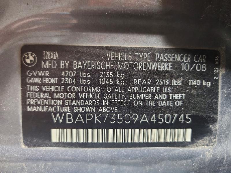 2009 Bmw 328 მანქანა იყიდება აუქციონზე, vin: WBAPK73509A450745, აუქციონის ნომერი: 57975176
