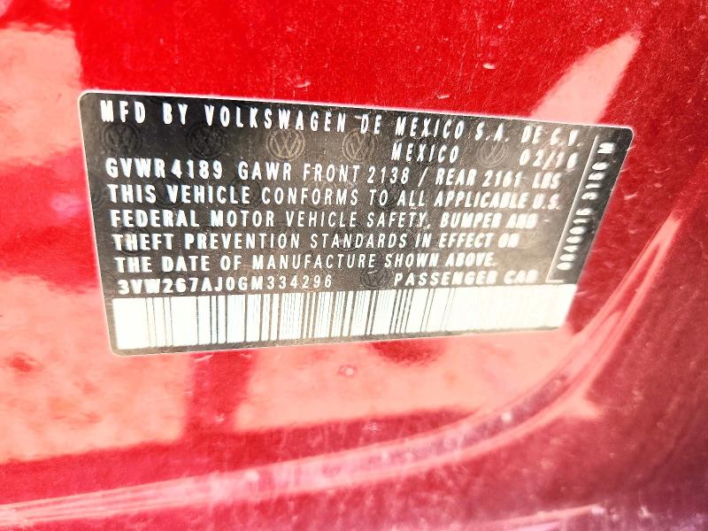 2016 Volkswagen Jetta მანქანა იყიდება აუქციონზე, vin: 3VW267AJ0GM334296, აუქციონის ნომერი: 54458106
