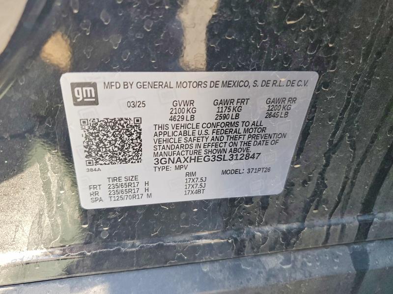 Aukcja sprzedaży 2025 Chevrolet Equinox, vin: 3GNAXHEG3SL312847, numer aukcji: 57869896