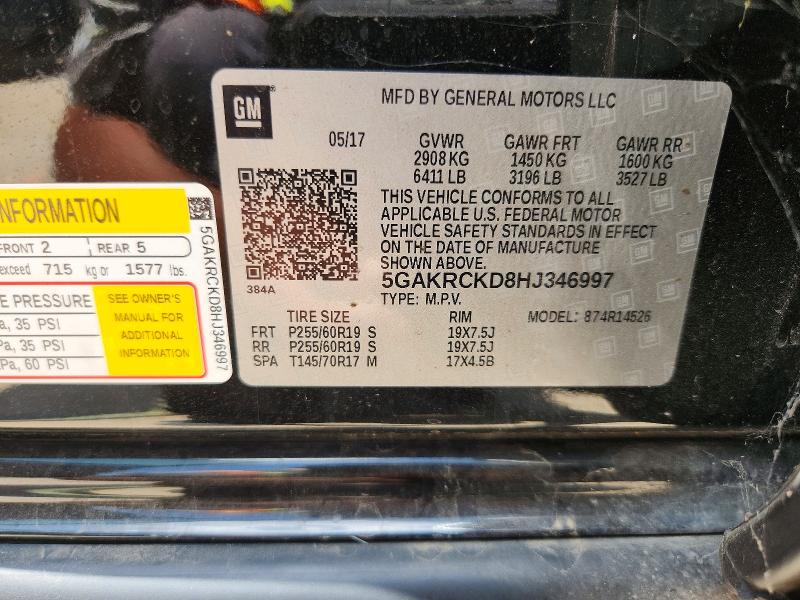 Aukcja sprzedaży 2017 Buick Enclave, vin: 5GAKRCKD8HJ346997, numer aukcji: 58589476