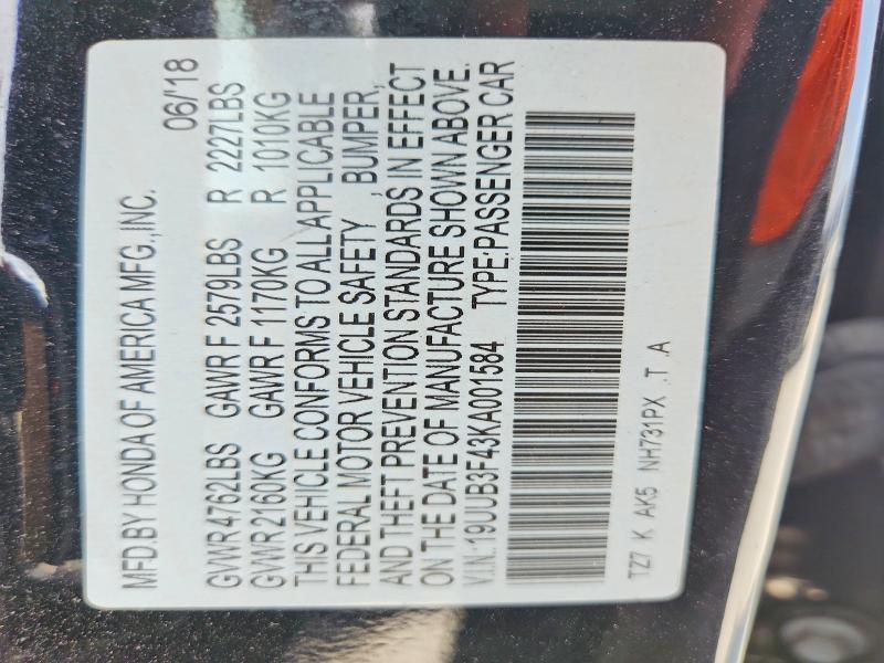 Продажа на аукционе авто 2019 Acura Tlx, vin: 19UUB3F43KA001584, номер лота: 59314146