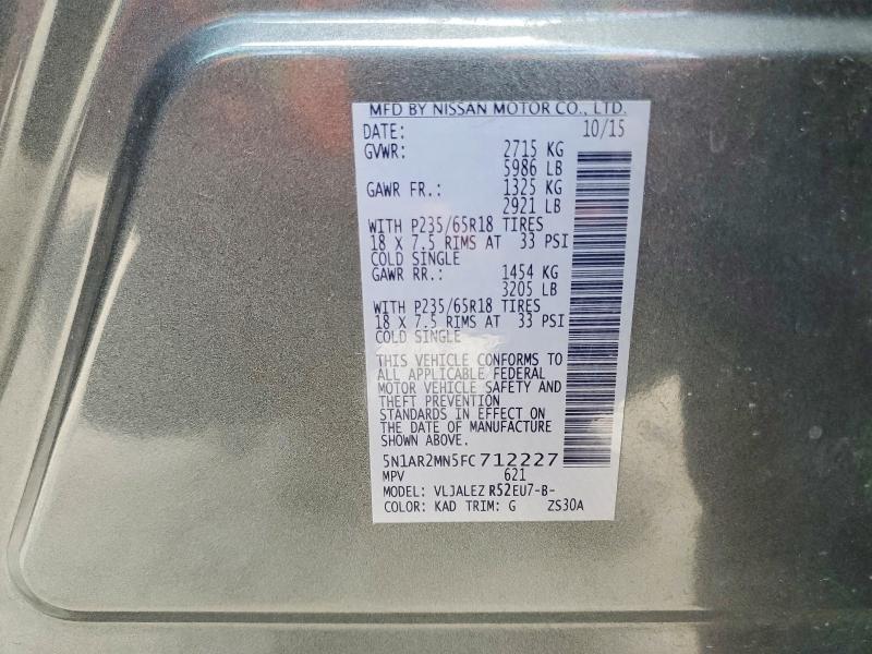 2015 Nissan Pathfinder მანქანა იყიდება აუქციონზე, vin: 5N1AR2MN5FC712227, აუქციონის ნომერი: 58113096