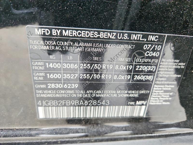57874706 :رقم المزاد ، 4JGBB2FB9BA628543 vin ، 2011 Mercedes-benz Ml مزاد بيع