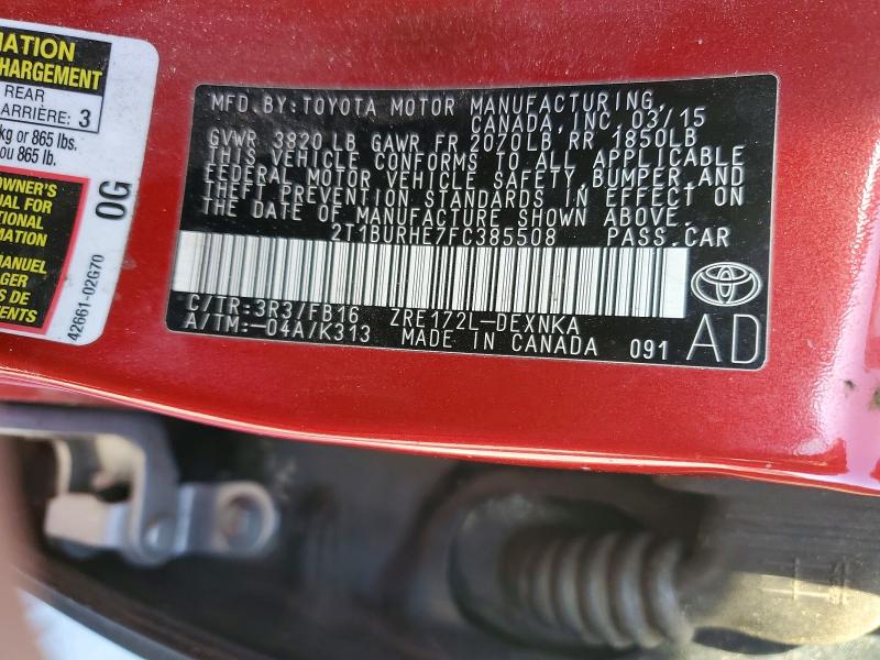 Продаж на аукціоні авто 2015 Toyota Corolla, vin: 2T1BURHE7FC385508, номер лоту: 55902606