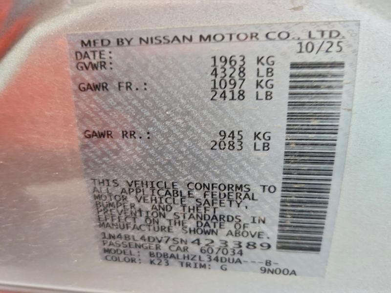Продаж на аукціоні авто 2025 Nissan Altima, vin: 1N4BL4DV7SN423389, номер лоту: 56297096