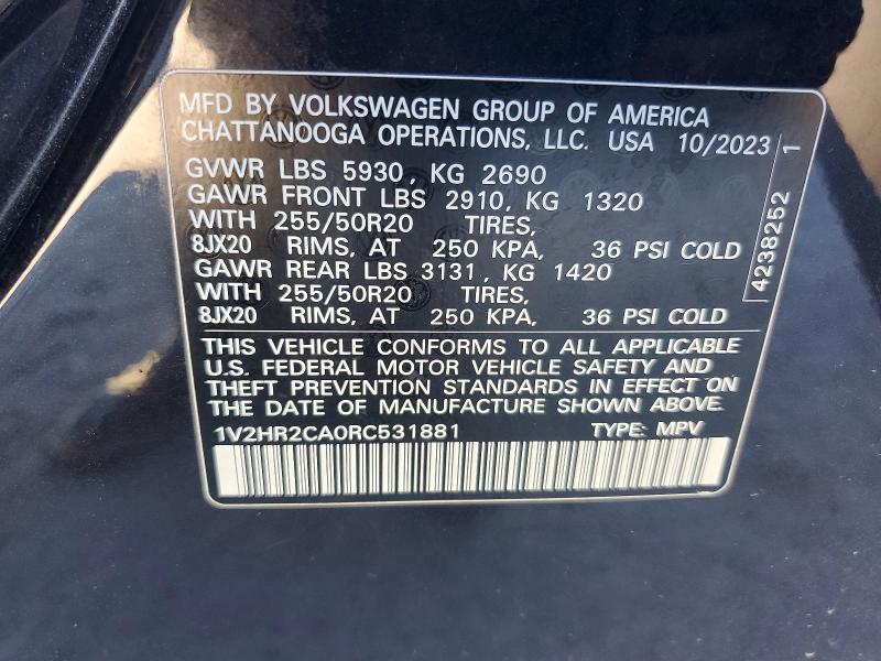 Продаж на аукціоні авто 2024 Volkswagen Atlas, vin: 1V2HR2CA0RC531881, номер лоту: 57090906