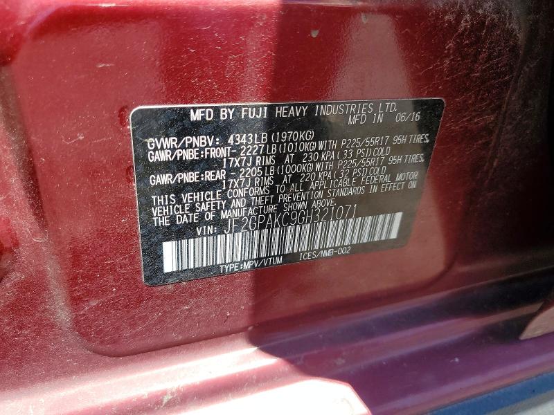Aukcja sprzedaży 2016 Subaru Crosstrek, vin: JF2GPAKC9GH321071, numer aukcji: 55945616