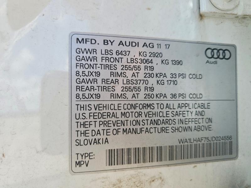 58376726 :رقم المزاد ، WA1LHAF75JD024556 vin ، 2018 Audi Q7 مزاد بيع