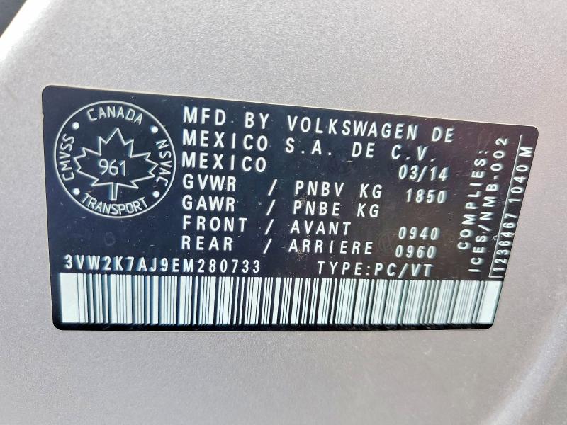 2014 Volkswagen Jetta მანქანა იყიდება აუქციონზე, vin: 3VW2K7AJ9EM280733, აუქციონის ნომერი: 58793946