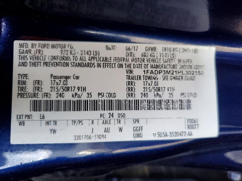 Auction sale of the 2017 Ford Focus, vin: 1FADP3M21HL302150, lot number: 57954126
