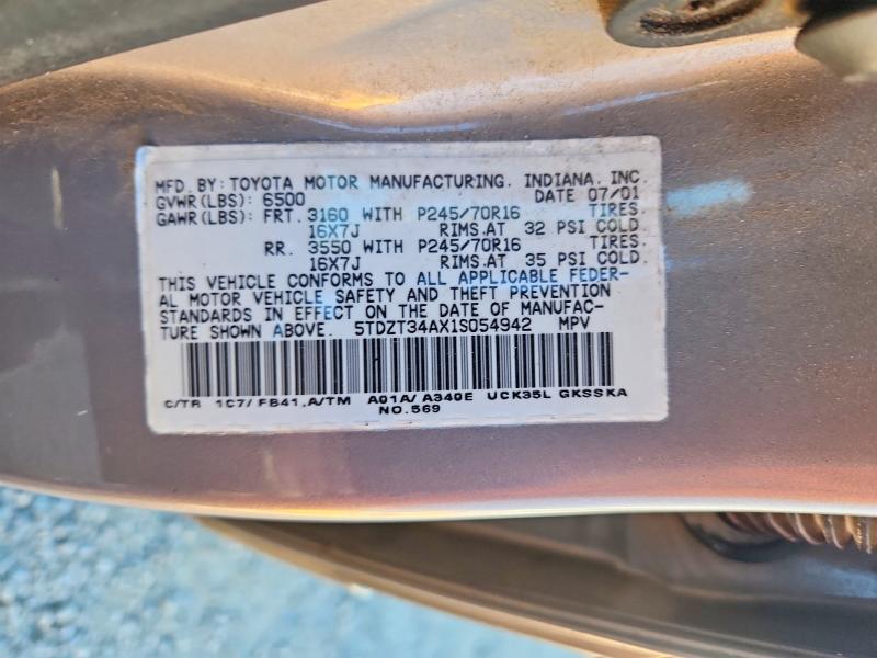 2001 Toyota Sequoia მანქანა იყიდება აუქციონზე, vin: 5TDZT34AX1S054942, აუქციონის ნომერი: 57713976