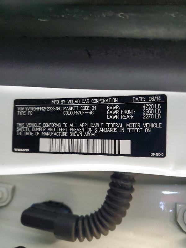 Aukcja sprzedaży 2015 Volvo S60, vin: YV149MFM2F2335180, numer aukcji: 57308036